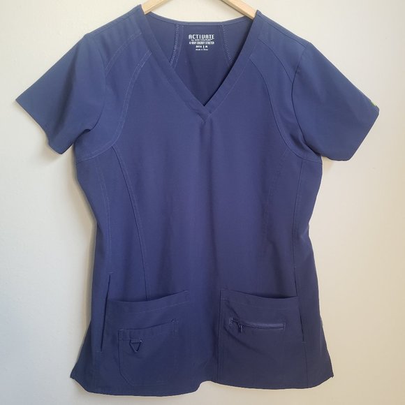 Med Couture Tops Med Couture Activate Navy Blue 4 Way Energy Stretch 846 Scrub Top Medium